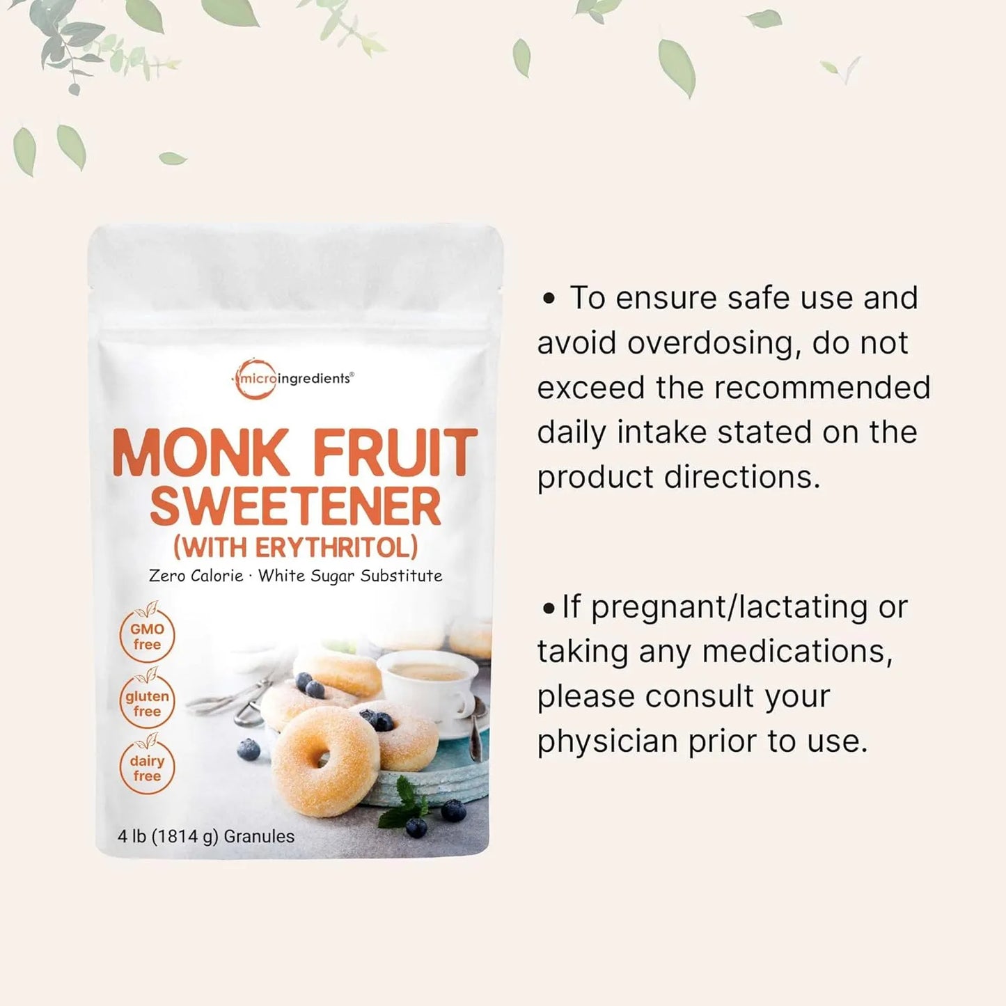Edulcorante De Fruta De Monje Con Eritritol 1.81 Kg Endulza Sin Culpa