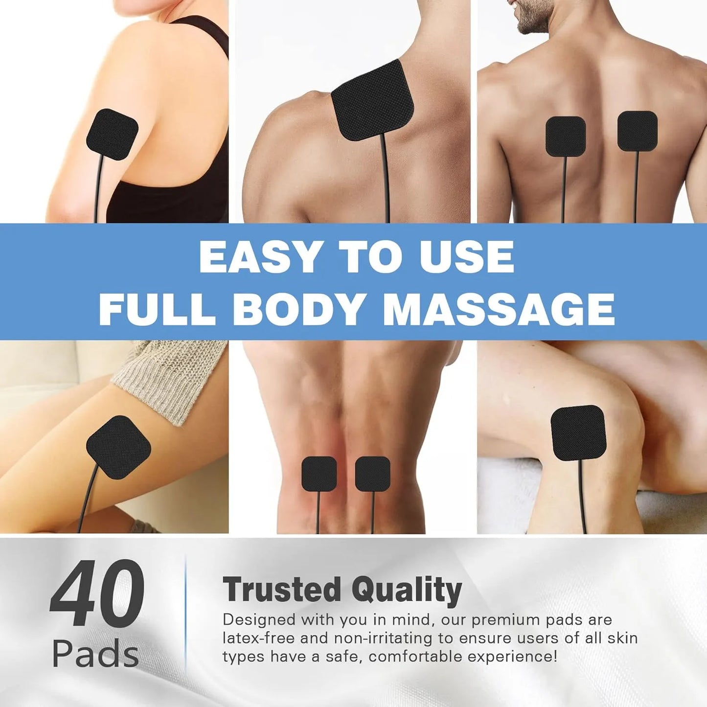Masajeador Tens Almohadillas Electricas 5x5 Cm 40 Unidades Alivio Muscular Profesional
