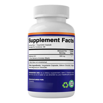 Berberina 500 Mg 60 Capsulas Vegetales Sin Gluten Ni OMG 2 Botellas
