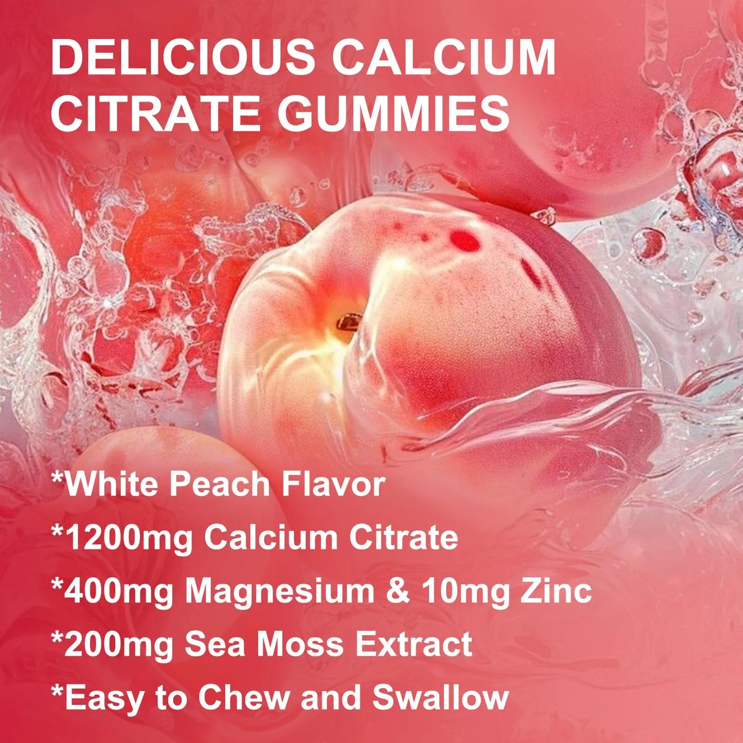 Gomitas Citrato Calcio 1200 Mg Con Vitamina D3 K2 Magnesio Zinc Sabor Melocotón