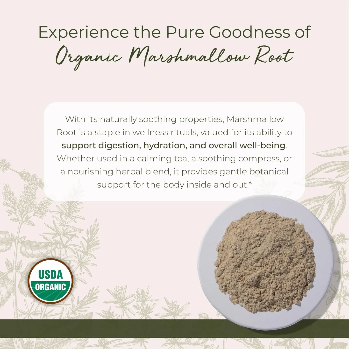 Polvo Organico Raiz Malvavisco Althaea Officinalis 4 Onzas Starwest Botanicals