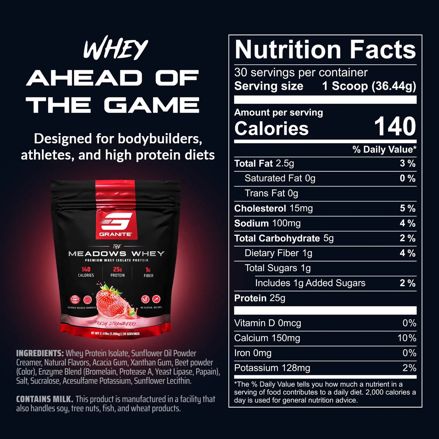 Proteina Aislada De Suero The Meadows Sabor Fresa 30 Porciones 150 Calorias