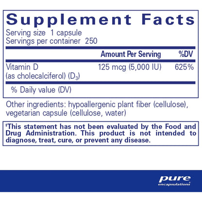 Capsulas Puras Vitamina D3 5000 IU 125 Mcg 90 Unidades Fortalece Huesos E Inmunidad