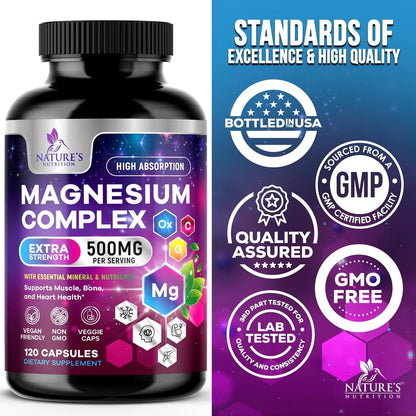 Complejo De Magnesio 500 Mg Cápsulas Alta Absorción Glicinato 5 En 1