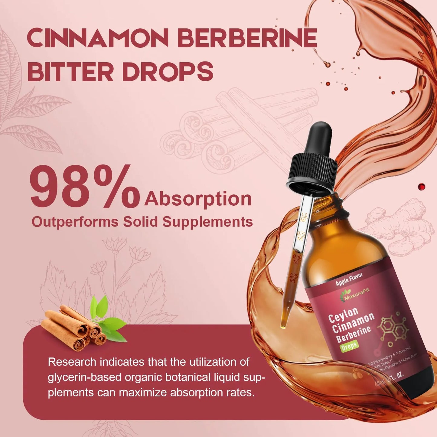 Gotas Líquidas Amargas De Ceilán Canela Berberina Cúrcuma Digestión E Inmunidad