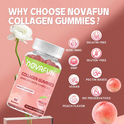 Gomitas De Colágeno Con Biotina Vitamina C Y E Para Cabello Piel Y Uñas Sabor Melocotón 60 Unidades