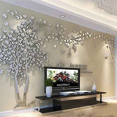 Calcomanias De Pared De Arbol 3D Plateado Guangmu Decoracion Moderna