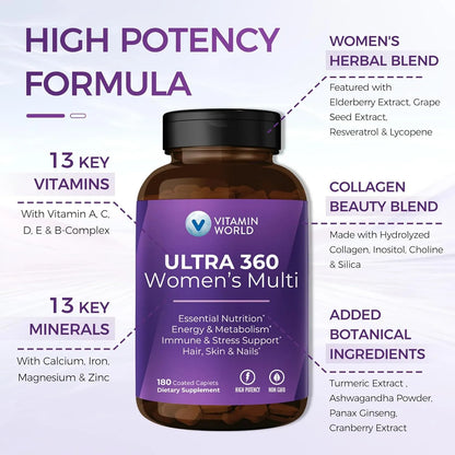 Multivitaminico Ultra 360 Mujeres Colageno Hierbas Vitamin World Energia Piel Cabello