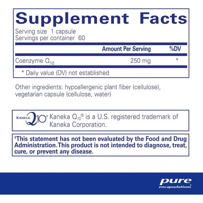 Coq10 250 Mg 60 Cápsulas Energía Mitocondrial Y Cerebral Pure Encapsulations