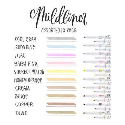 Zebra Pen Mildliner 10 Resaltadores Doble Punta Colores Suaves Sin Traspaso