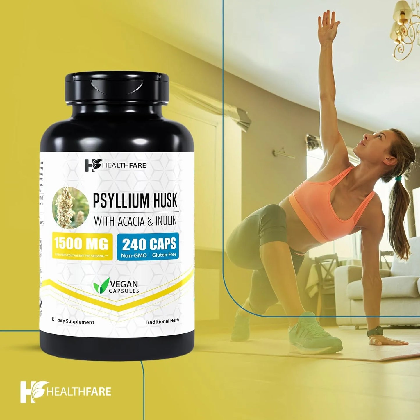 Capsulas Cascara Psyllium 1500 Mg 240 Unidades Suplemento Alto Fibra Sin Gluten Vegano