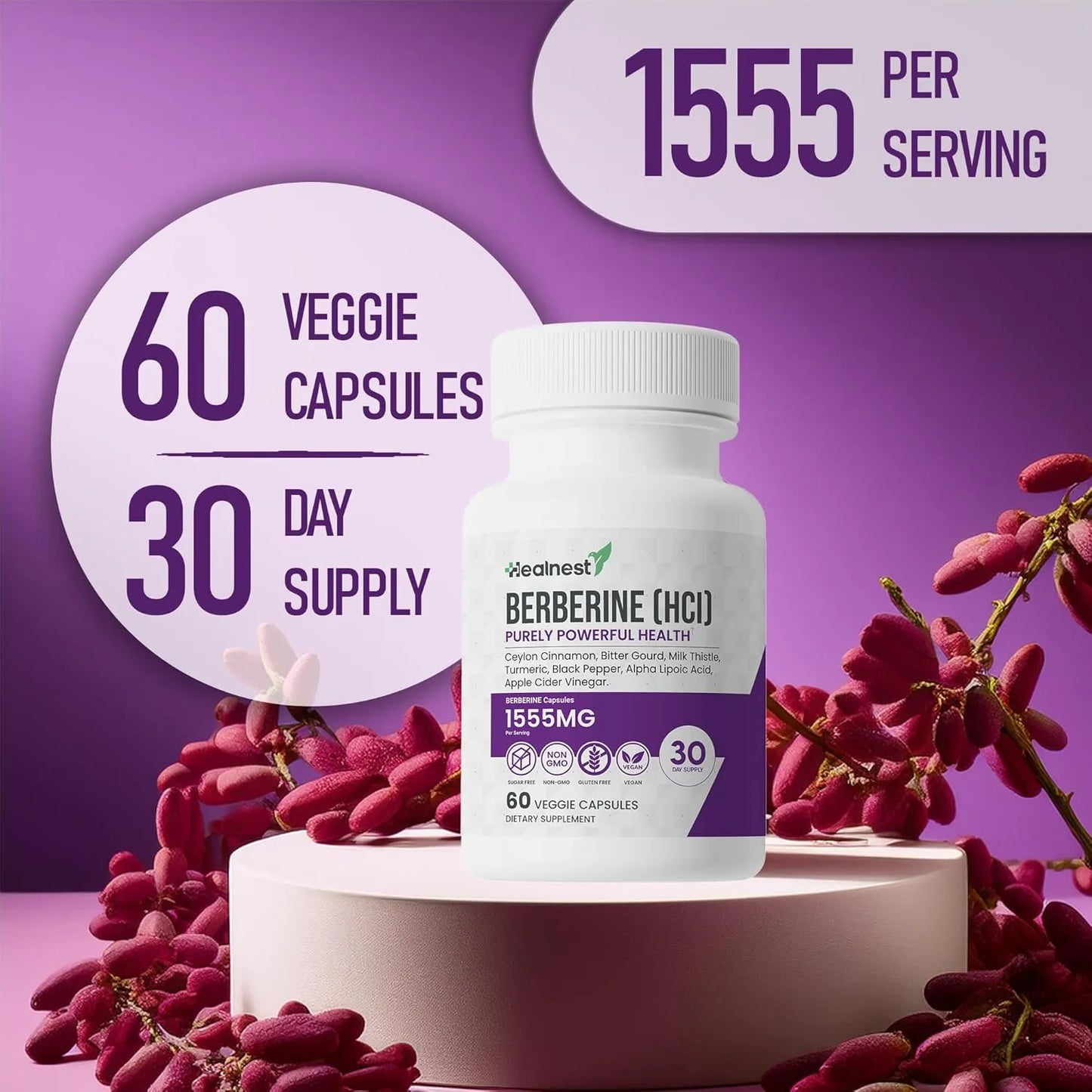 Berberina 500mg Con Canela Y Cúrcuma Suplemento Vegano Para Azúcar Y Metabolismo