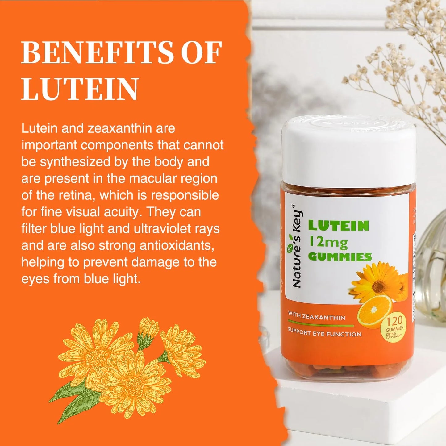 Gomitas De Luteina 12 Mg Con Zeaxantina Y Vitamina A Sabor Naranja 120 Unidades