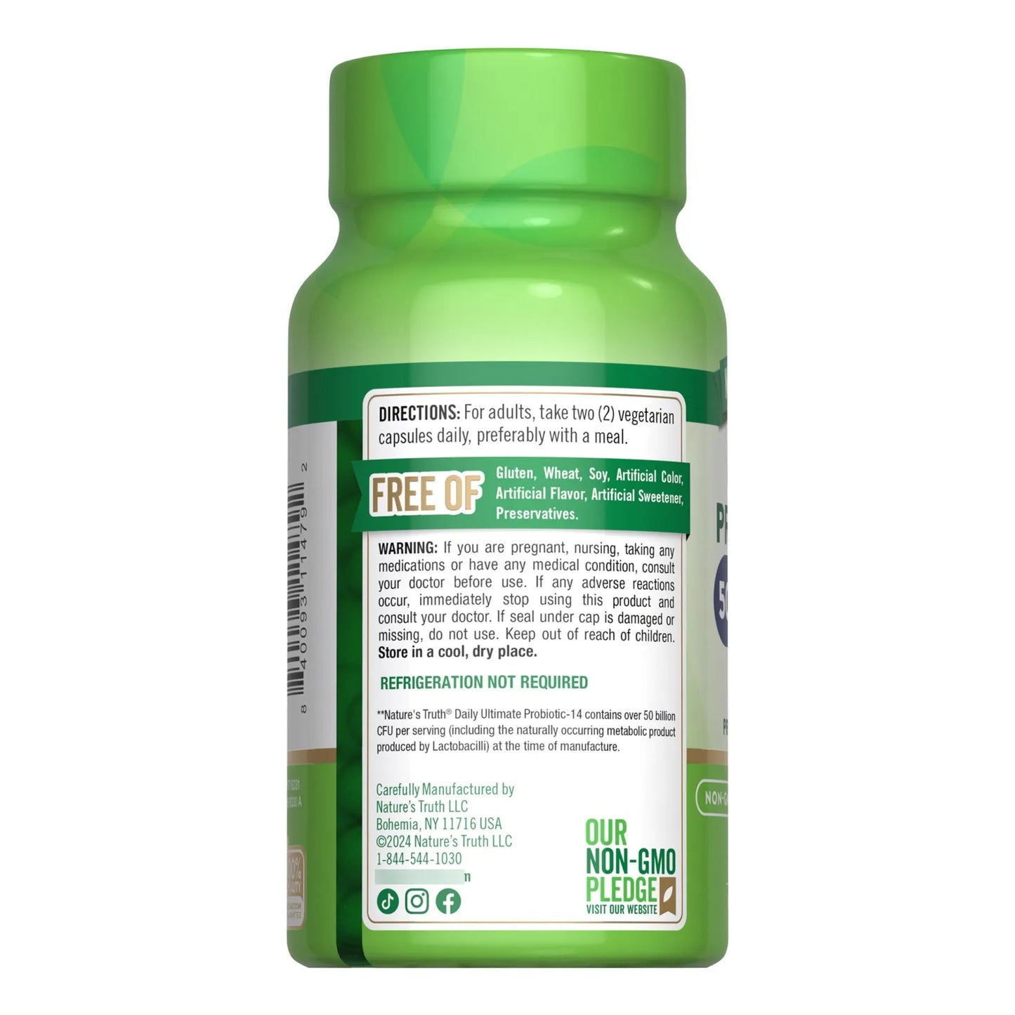 Natures Truth Probiótico 50 Mil Millones UFC Con Prebióticos 60 Cápsulas Salud Digestiva
