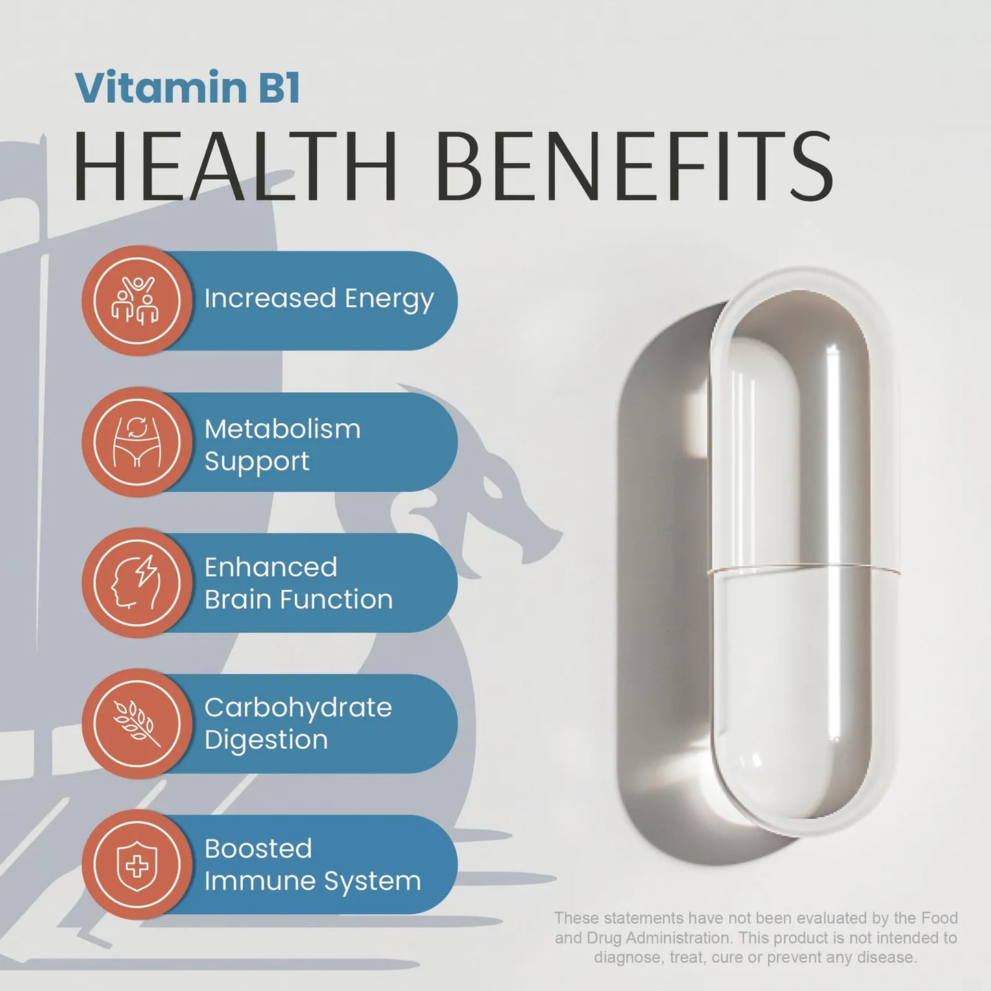 Vitamina B1 Mononitrato De Tiamina 500 Mg Energía Enfoque y Salud Nerviosa 120 Cápsulas