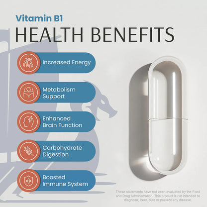 Vitamina B1 Mononitrato De Tiamina 500 Mg Energía Enfoque y Salud Nerviosa 120 Cápsulas