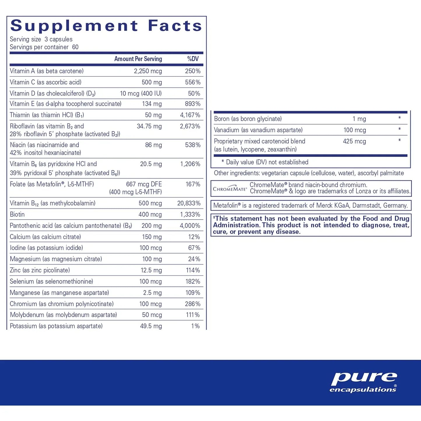 Multivitaminico Hipoalergenico Sin Cobre Ni Hierro 180 Capsulas Pure Encapsulations