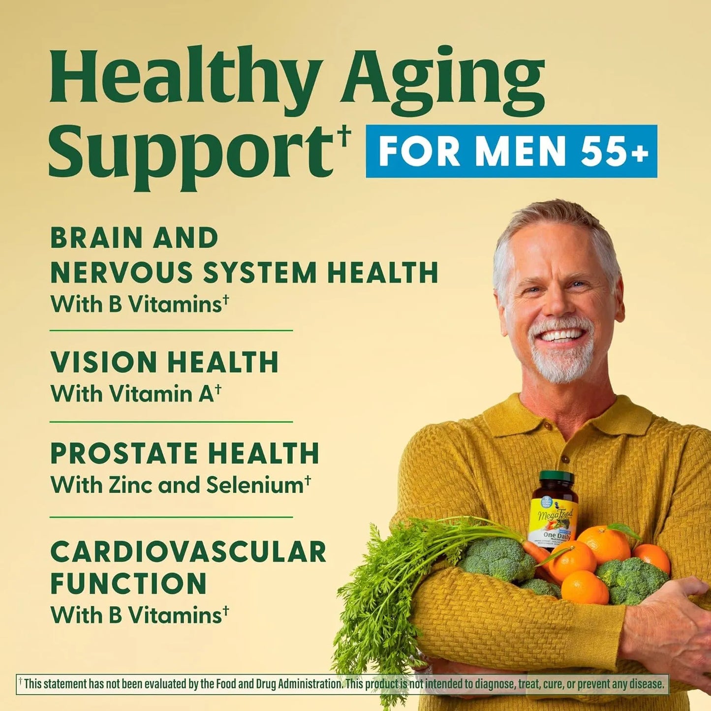Multivitamínico Hombres 55+ Con Vitaminas B12 C D Zinc Selenio MegaFood 120 Tabletas