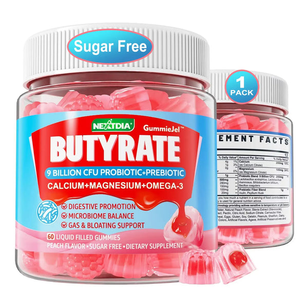 Gomitas De Butirato Con Omega 3 Probióticos Y Fibra Prebiótica Para Digestión Saludable