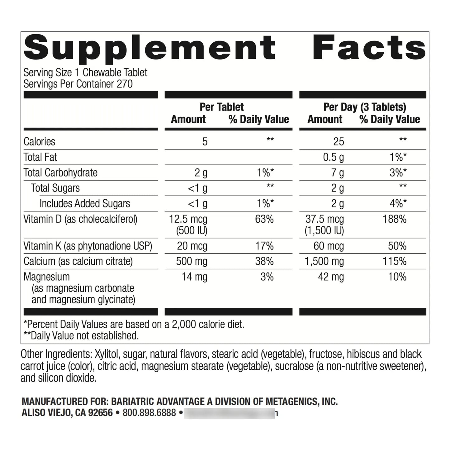Citrato De Calcio Masticable 500 Mg Con Vitamina D3 Para Pacientes Bariátricos Sabor Cereza