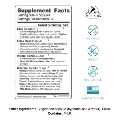 CapraCleanse Mt Capra Limpieza Intestinal 180 Capsulas Fibra Natural Sin Omg