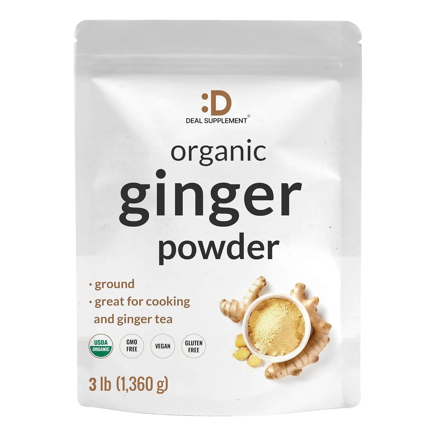Polvo De Jengibre Orgánico 3 Lb Molido Fino Sabor Intenso India