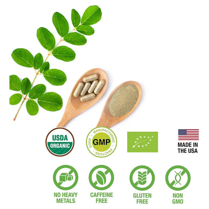 Capsulas De Polvo De Hoja De Moringa Organica 500 Mg 120 Unidades Superalimento Natural