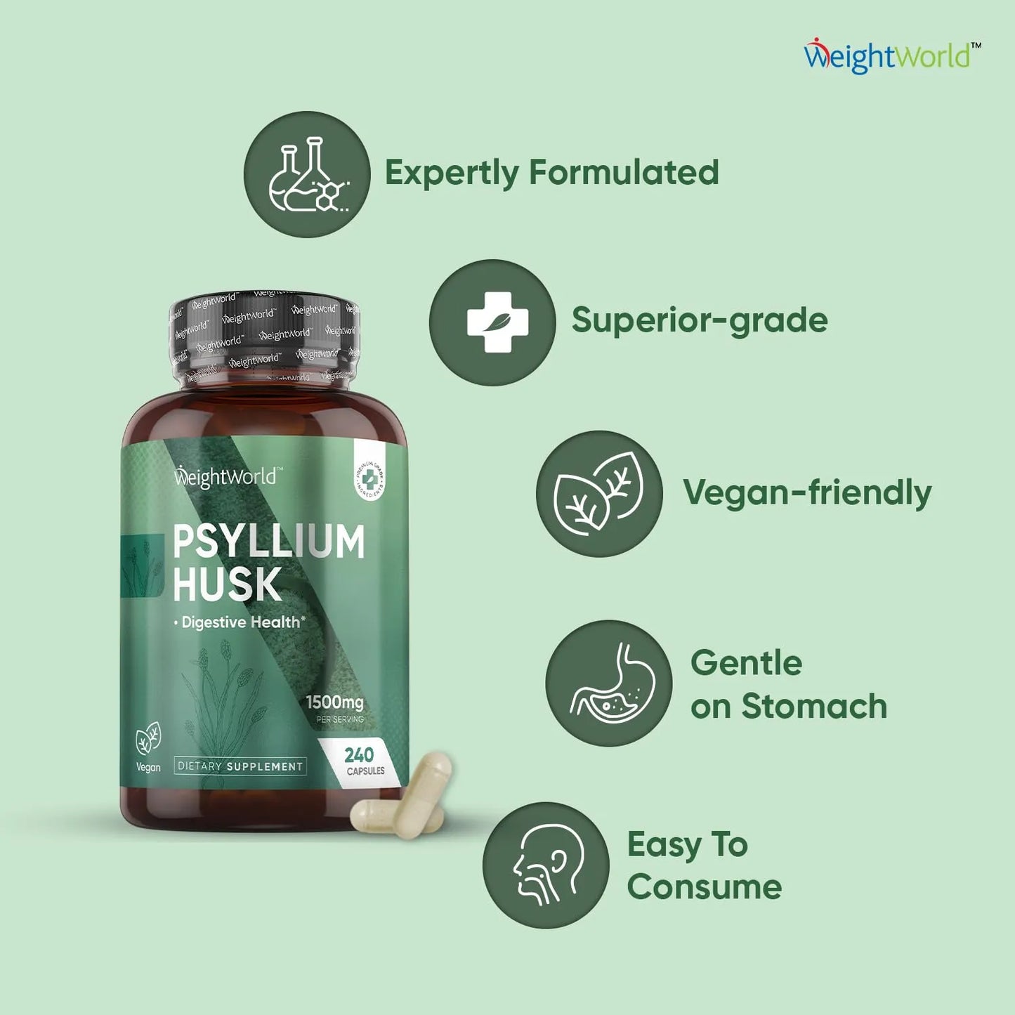 Cápsulas De Cáscara De Psyllium 1500 Mg 240 Unidades Veganas Sin OMG