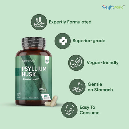 Cápsulas De Cáscara De Psyllium 1500 Mg 240 Unidades Veganas Sin OMG