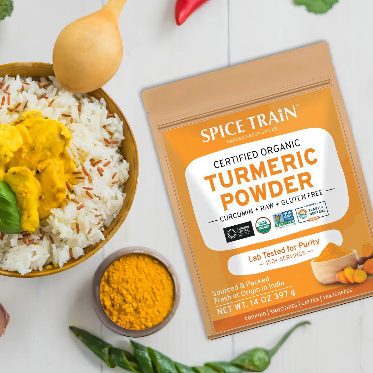 Curcuma Organica De La India 100 Cruda Spice Train 397 Gr Pura Y Natural