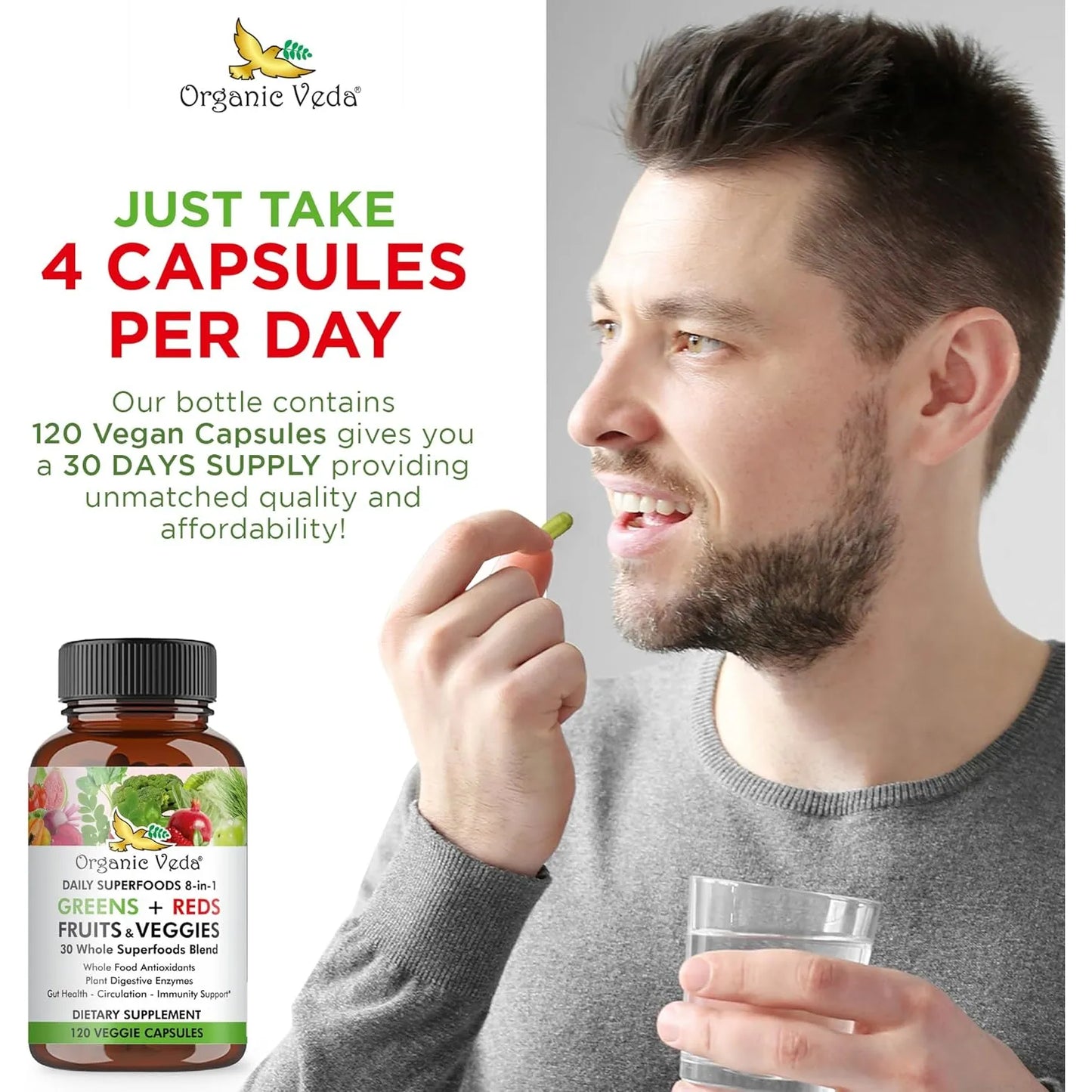 Cápsulas Orgánicas 8 En 1 Con 30 Superalimentos Energía Y Bienestar