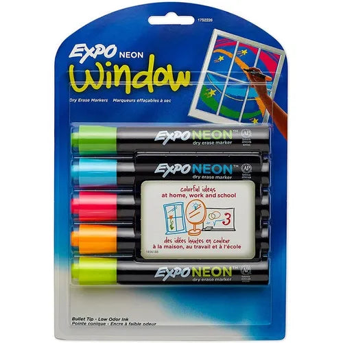Marcadores Expo Neon Borrable Vidrio Pizarron Negro 5 Piezas Colores Vibrantes