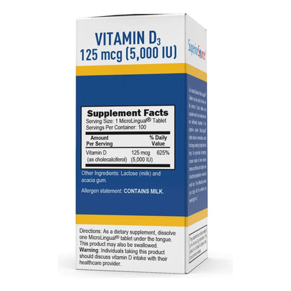 Vitamina D3 Extra Fuerte 5000 Ui 100 Tabletas Disolucion Rapida Calidad Premium