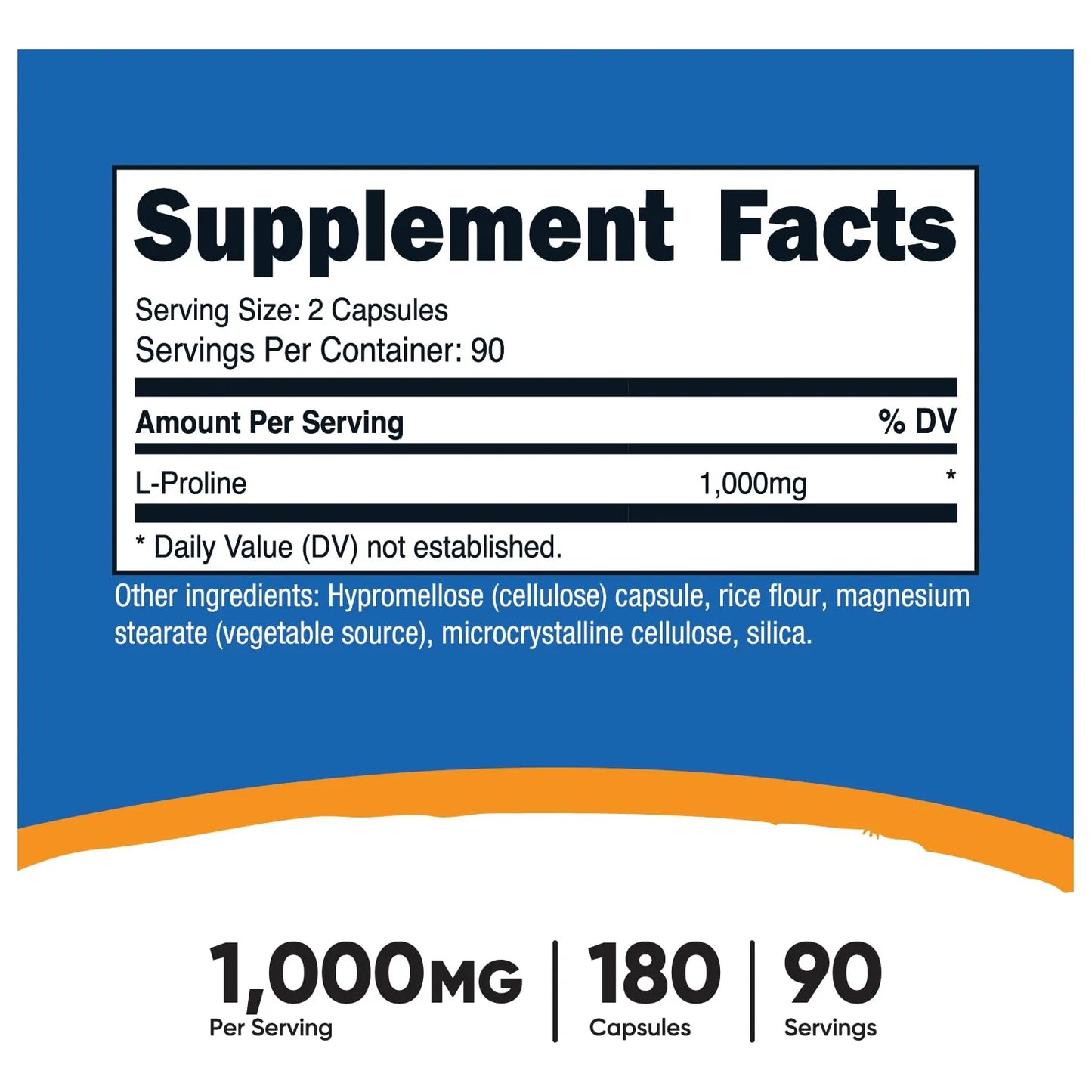 L Prolina 1000 Mg 180 Capsulas 500 Mg Por Capsula Sin Omg Sin Gluten