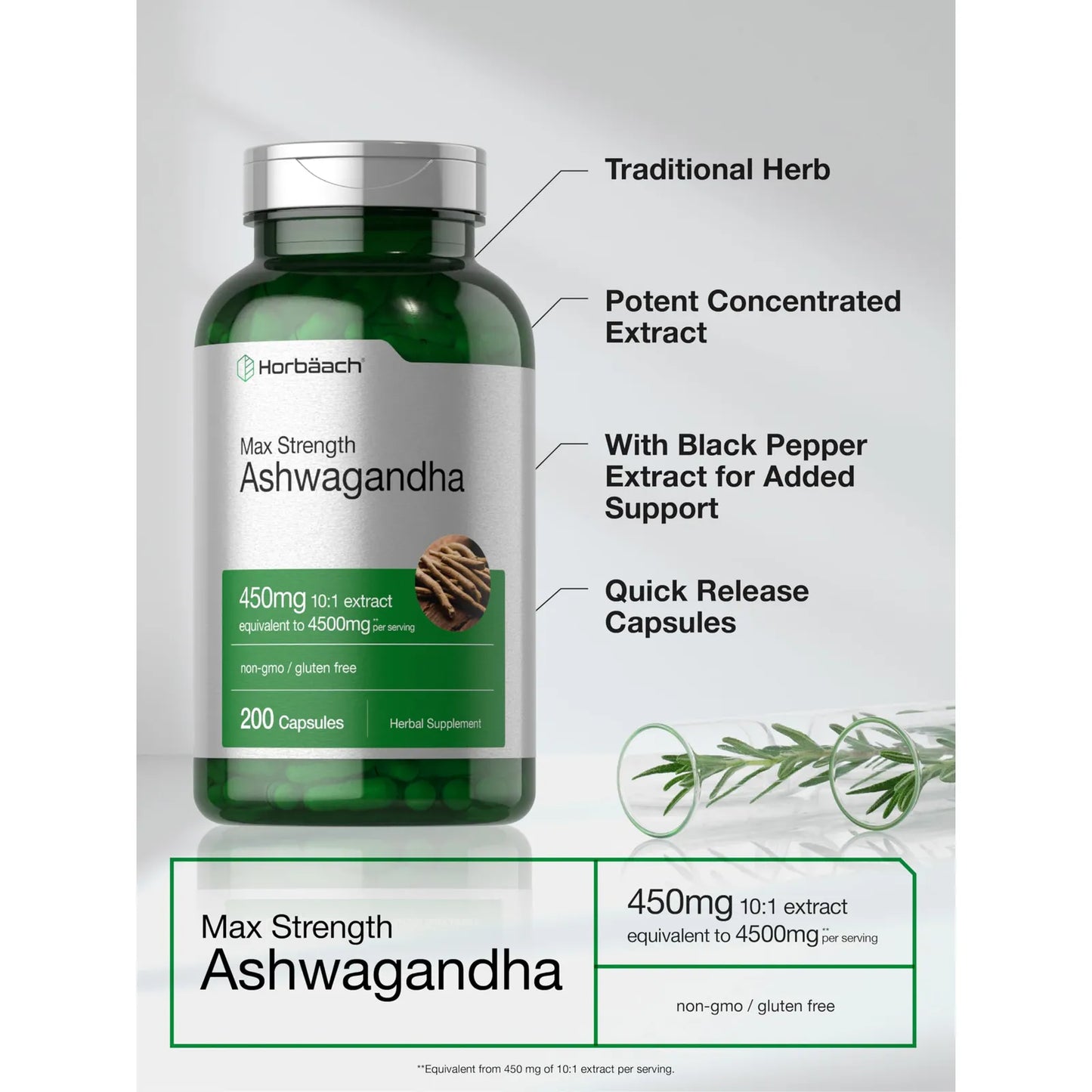 Suplemento Ashwagandha 200 Cápsulas Fuerza Máxima Equilibrio Emocional