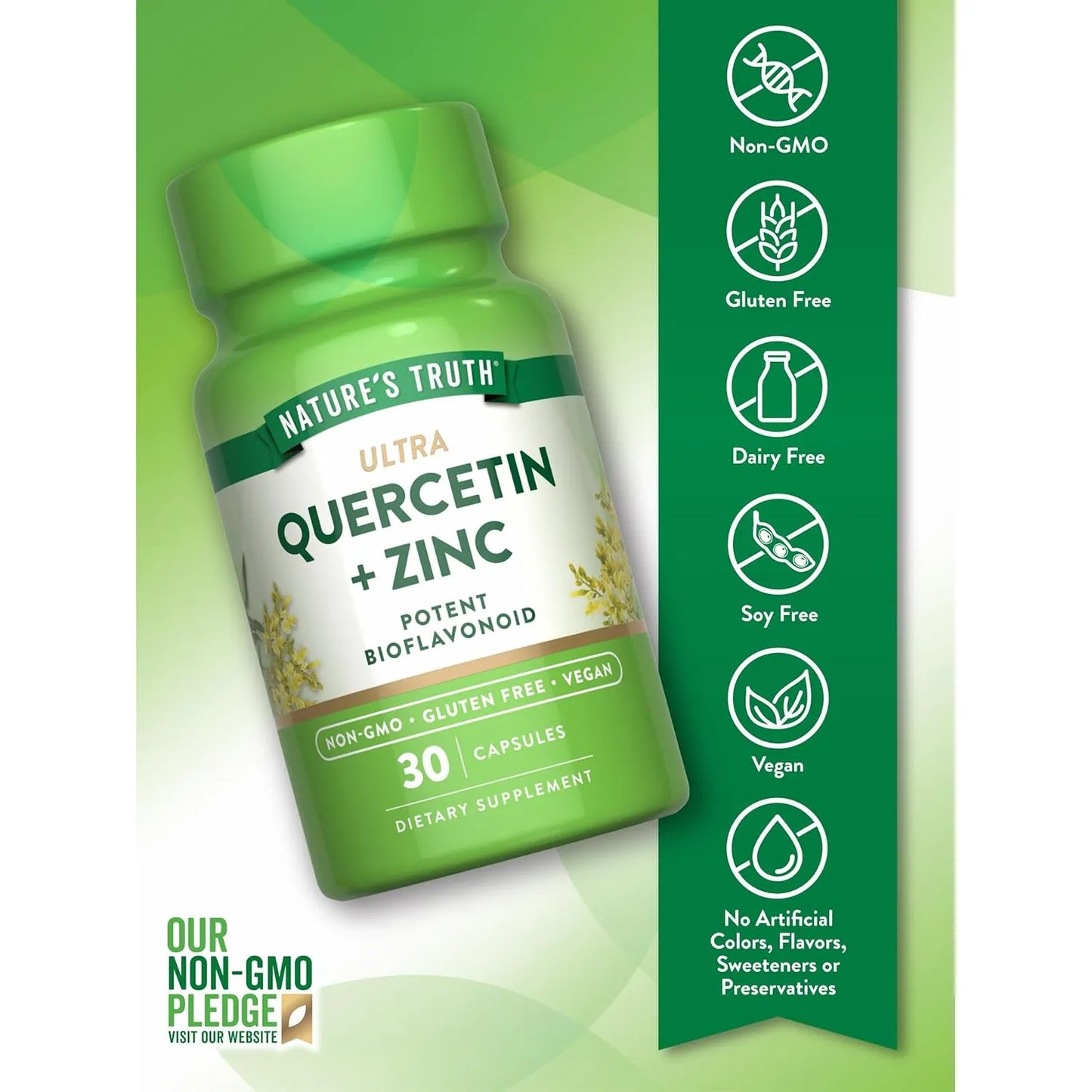 Quercetina Con Zinc 500 Mg 30 Capsulas Vegano Sin Gluten Nature's Truth
