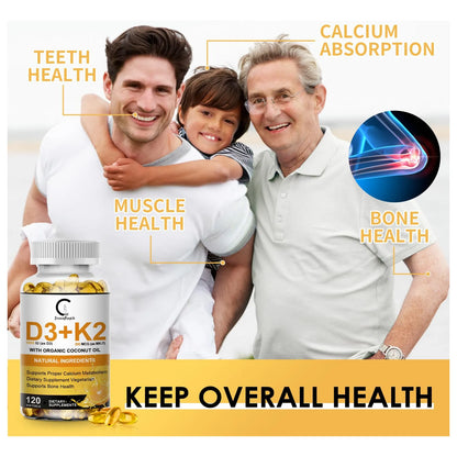 Suplemento Vitamina D3 K2 5000 Ui 200 Mcg Con Aceite De Coco 120 Cápsulas
