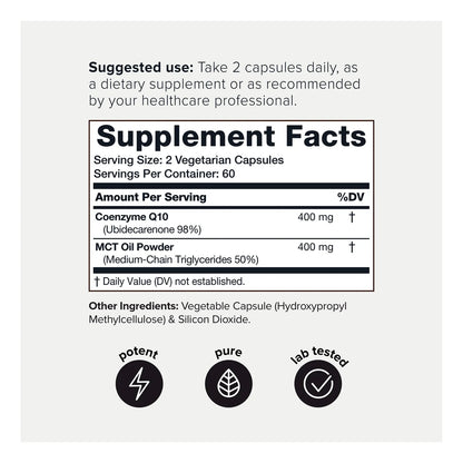 CoQ10 400mg Con Aceite MCT Absorción Óptima 120 Cápsulas Vegetales