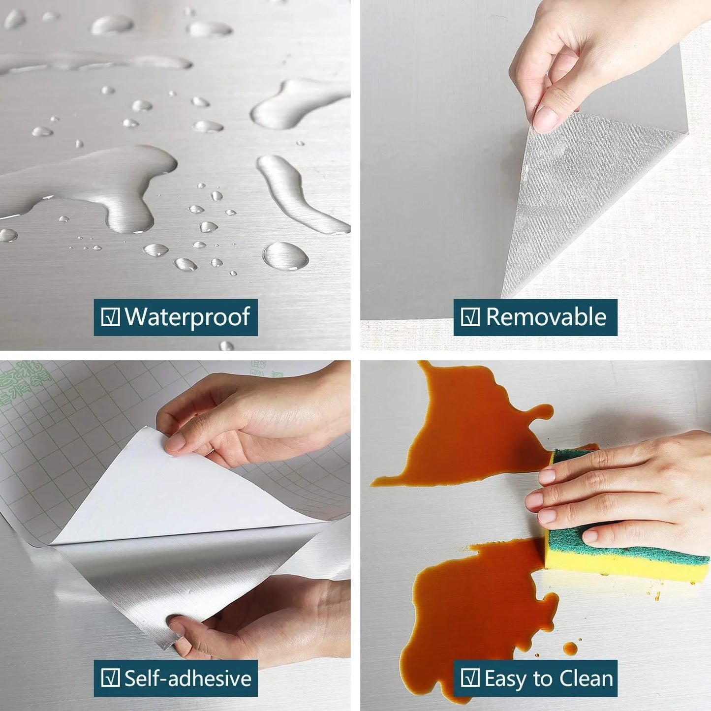 Papel Adhesivo Plateado Acero Inoxidable 9 Metros Resistente Al Agua Y Calor
