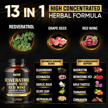 Extracto Trans Resveratrol 1000 Mg Complejo Inmune Con Equinacea Y Berberina 200 Capsulas