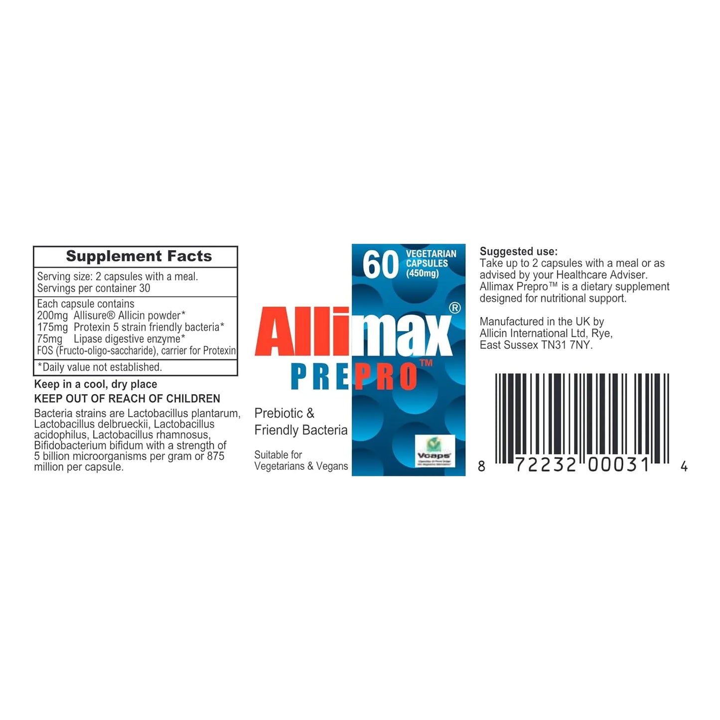 Allimax PrePro 60 Caps Alicina Estabilizada Con Prebióticos Probióticos Y Enzimas Digestivas