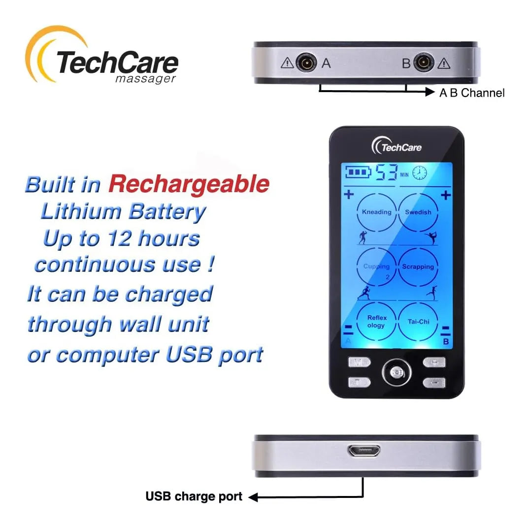 TechCare Massager Plus 24 Unidad TENS Alivio Dolor Muscular 24 Modos Pantalla LCD