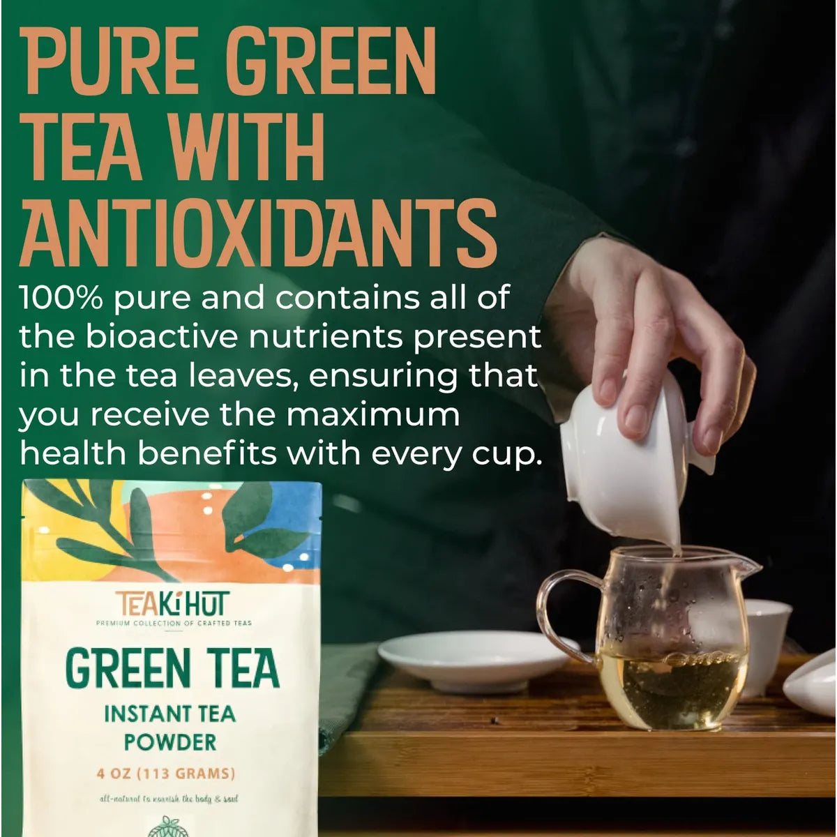 Polvo De Té Verde Instantáneo 113 Gramos Bebida Natural Sin Azúcar Energizante