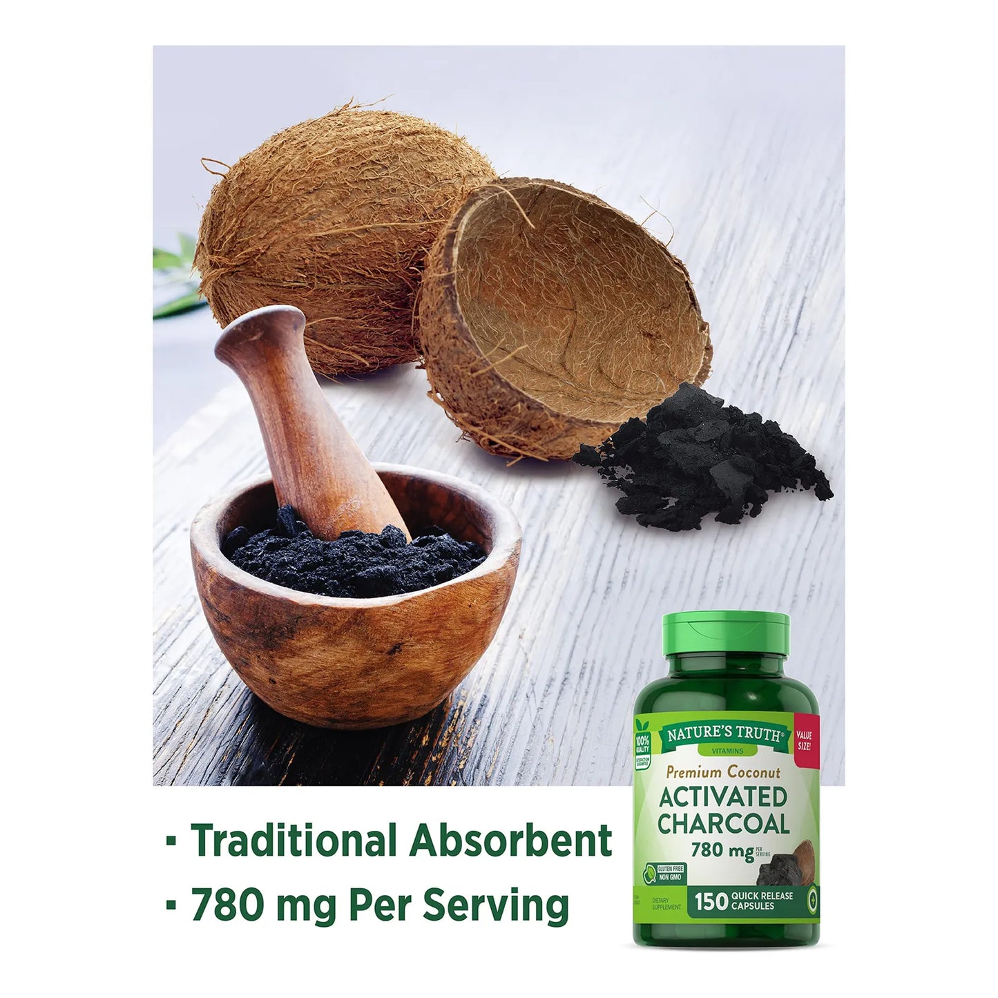 Cápsulas De Carbón Activado 780 Mg 150 Unidades Tamaño Económico Nature's Truth