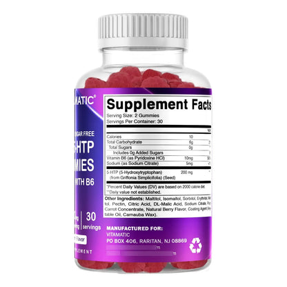 Gomitas 5 HTP 200 Mg Con B6 Sin Azucar Sabor Bayas 60 Unidades Veganas