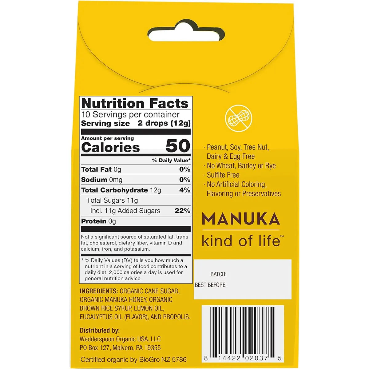 Gotas Miel Orgánica Manuka Wedderspoon 113 Gr Endulza Naturalmente Y Refuerza Tu Salud