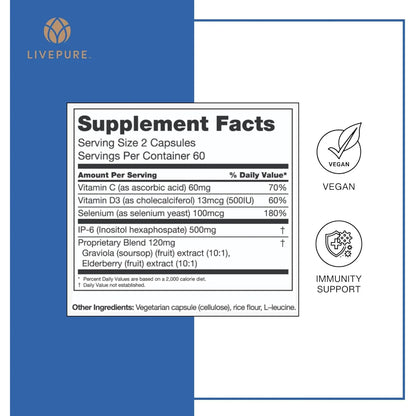 Capsulas Pure Immune6 120 Unidades Suplemento Inmunologico Vitamina C D3 IP6 Selenio