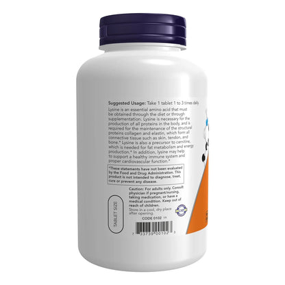L-Lisina 500 Mg Aminoácido Esencial Para Tejidos Conectivos 250 Tabletas