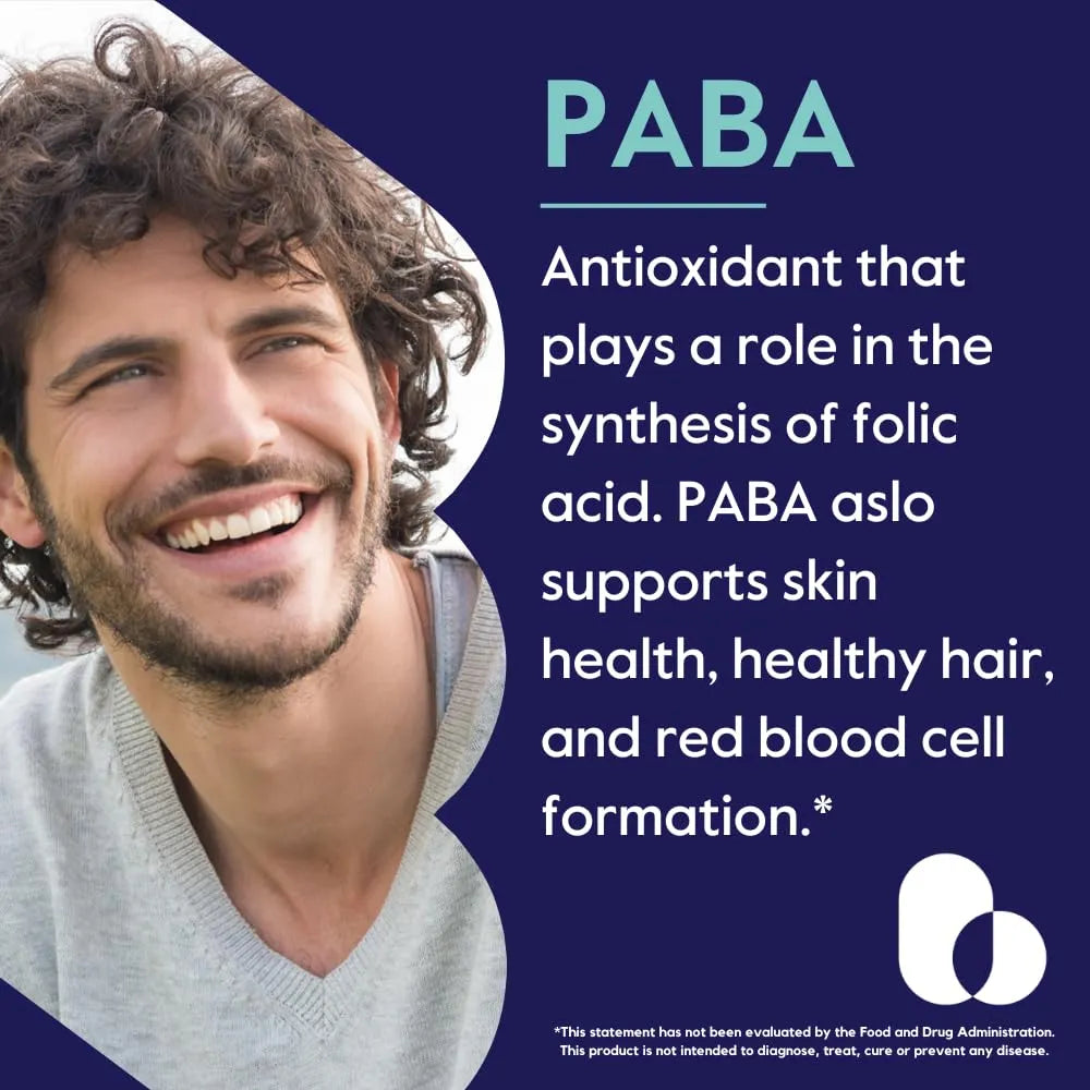 PABA 500 Mg 120 Cápsulas Antioxidante Vegano Sin Gluten