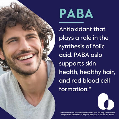 PABA 500 Mg 120 Cápsulas Antioxidante Vegano Sin Gluten